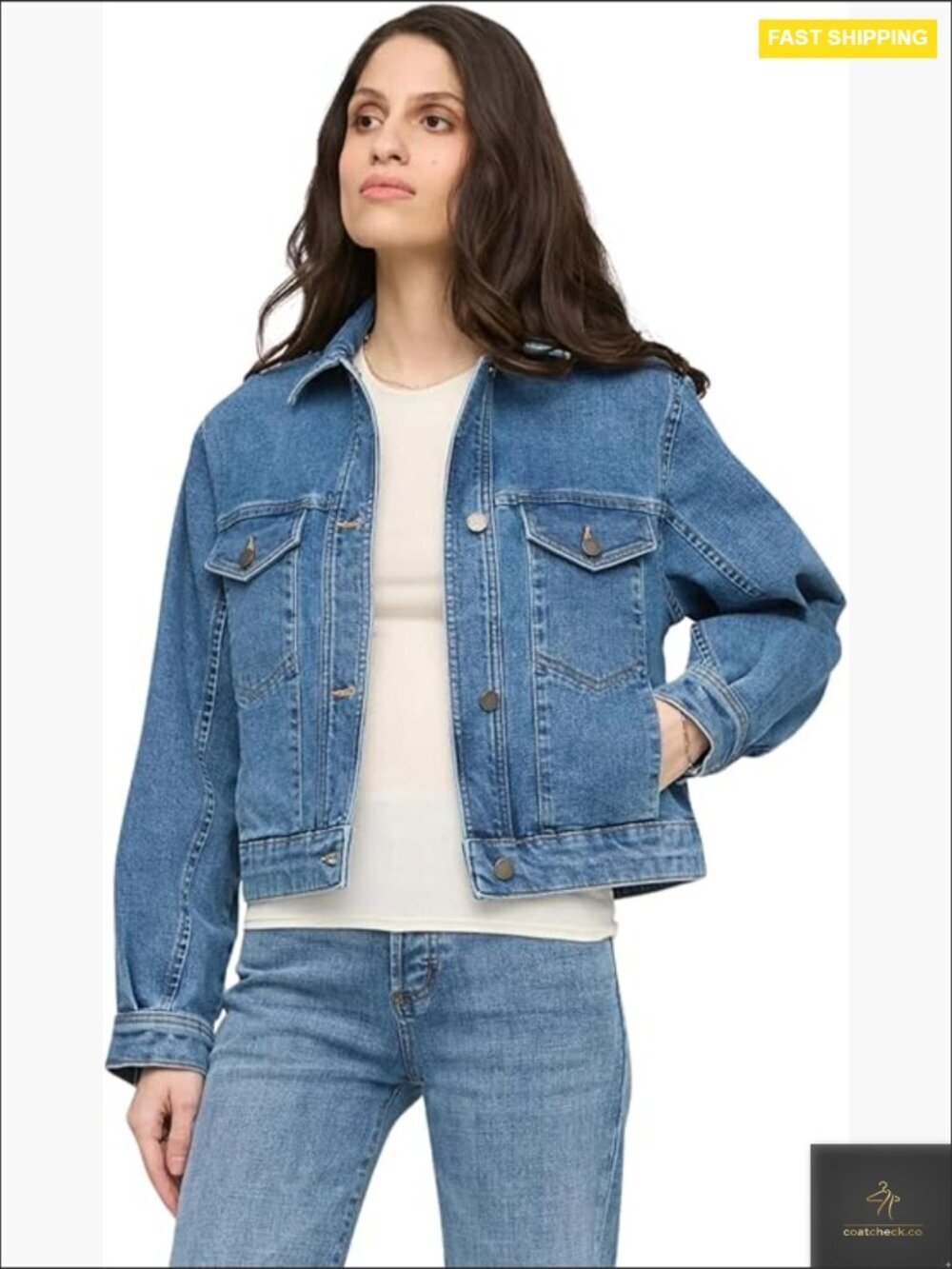 Midweight Denim Pleated Jacket Cropped Casual Outerwear Modern Boxy Fit